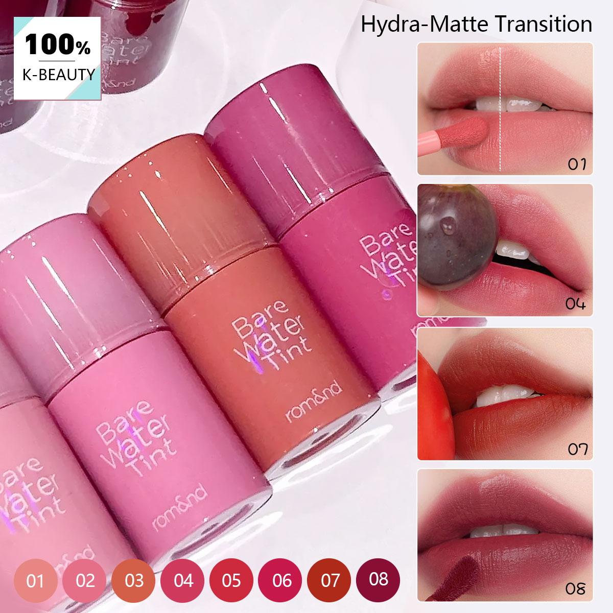 Lip Tint Korean - รอมแอนด์ แบร์ มูล ทินท์ เนื้อสัมผัสบางเบา ไม่เหนียวเหนอะหนะ