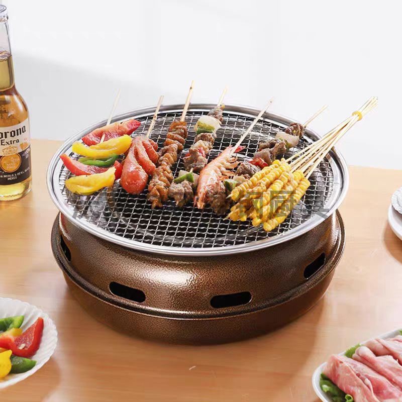 Korean Bbq Grill - เตาบาร์บีคิวแบบเกาหลีทรงกลม เตาถ่านพกพาสำหรับตั้งแคมป์ปิกนิกกลางแจ้งในสวนหลังบ้าน เตารมควันแบบตั้งโต๊ะขนาดกะทัดรัด