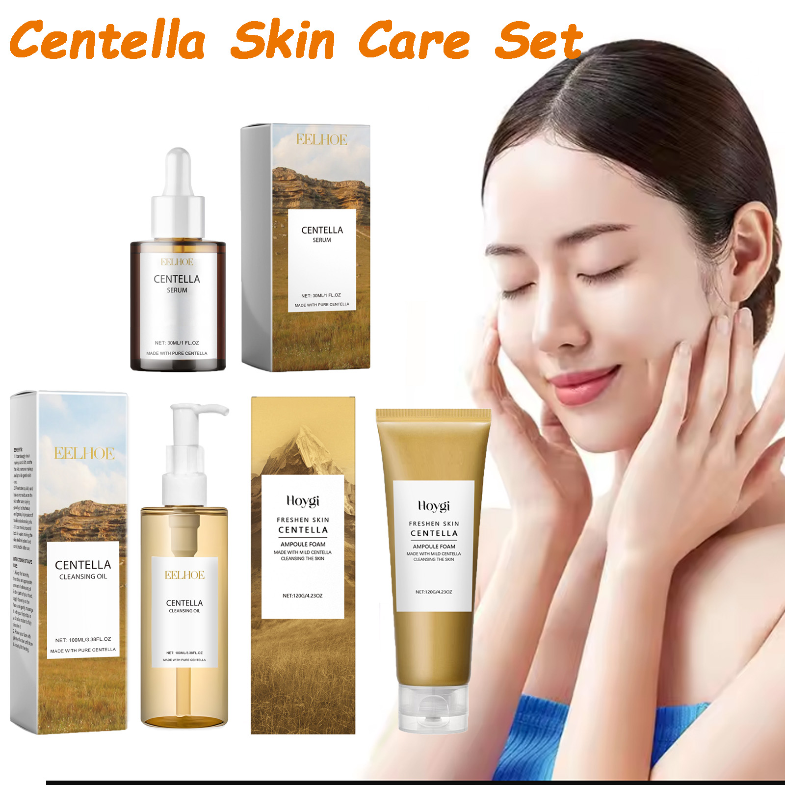 Korean Skincare Routine - เซ็ตผลิตภัณฑ์บำรุงผิวใบบัวบก เซรั่มใบบัวบก โฟมล้างหน้า คลีนซิ่งออยล์ ชุดดูแลผิวหน้า บำรุงผิวหน้าให้ผ่อนคลาย