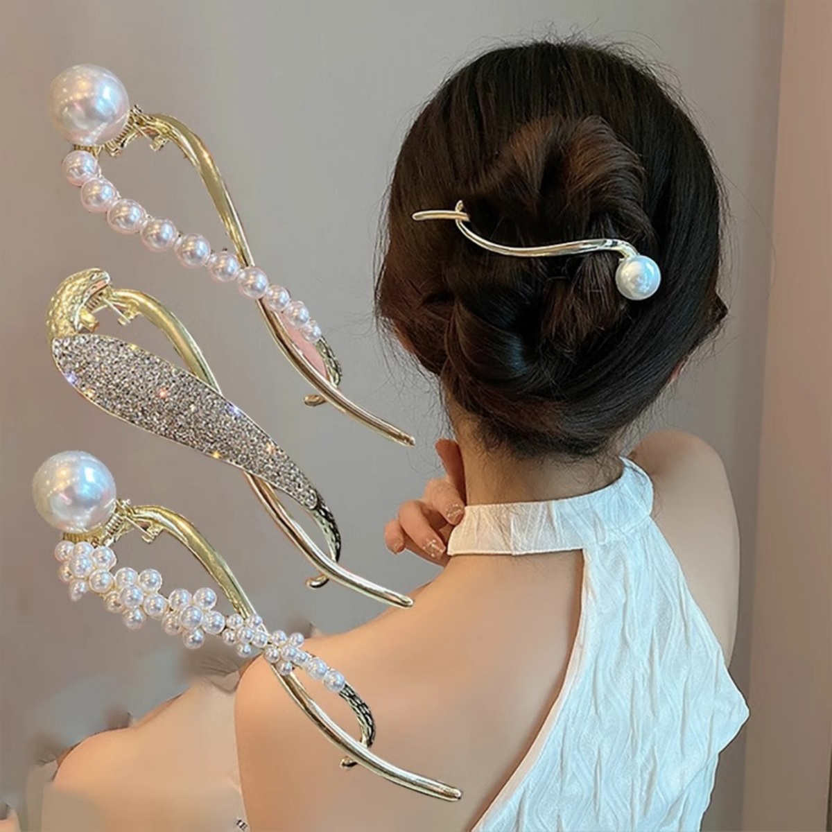 Lifestyle Of Korean - Elegant Glitter ไข่มุกผมคลิปสําหรับผู้หญิงอินเทรนด์ Twisted ผมคลิปสาวแฟชั่นชีวิตประจําวันอุปกรณ์เสริมผมเครื่องประดับผม Pin