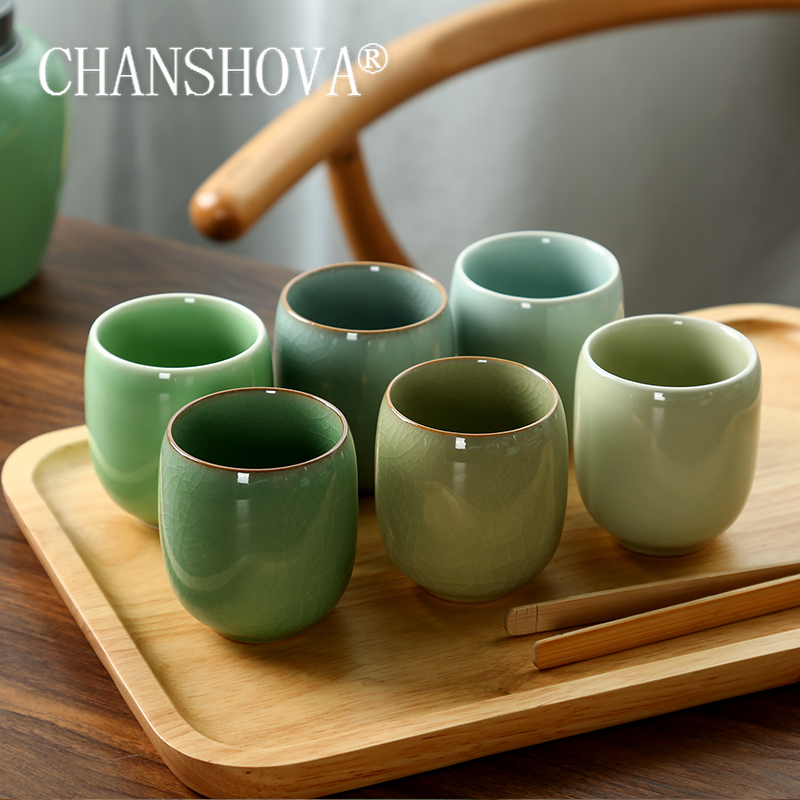 Celadon Ceramic Cup - CHANSHOVA-ชุดถ้วยชาพอร์ซเลน,สไตล์จีนแบบดั้งเดิม,ถ้วยเซรามิค Celadon Crackle,ถ้วยกาแฟขนาดเล็ก,150ml,H284