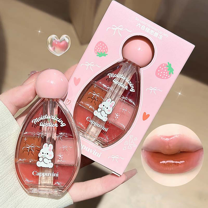 Lip Tint Korean - 6 สีมิเรอร์ลิปกลอสพาเลท มอยส์เจอร์ไรซิ่ง เจลลี่ ลิป เกลซติดทนนาน