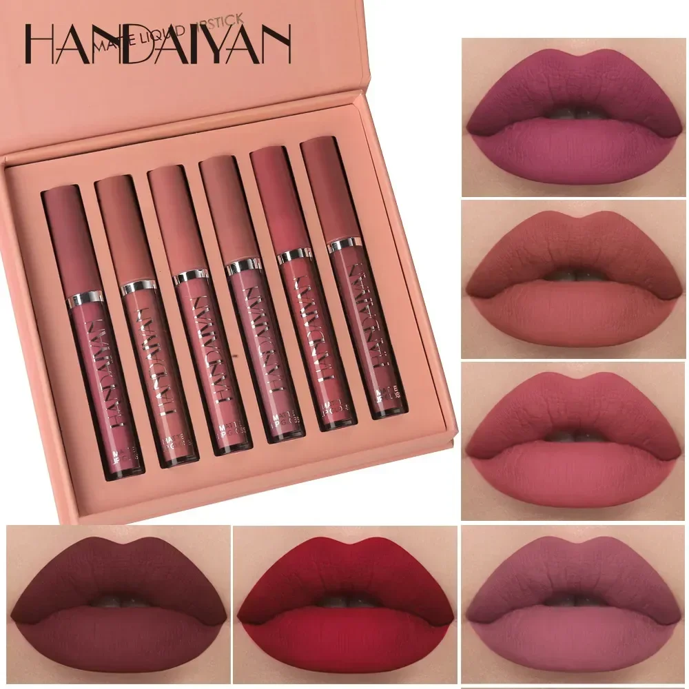 Lip Tint Korean - HANDAIYAN 6 ชิ้นลิปสติกชุดแต่งหน้าสําหรับผู้หญิง Non stick Cup