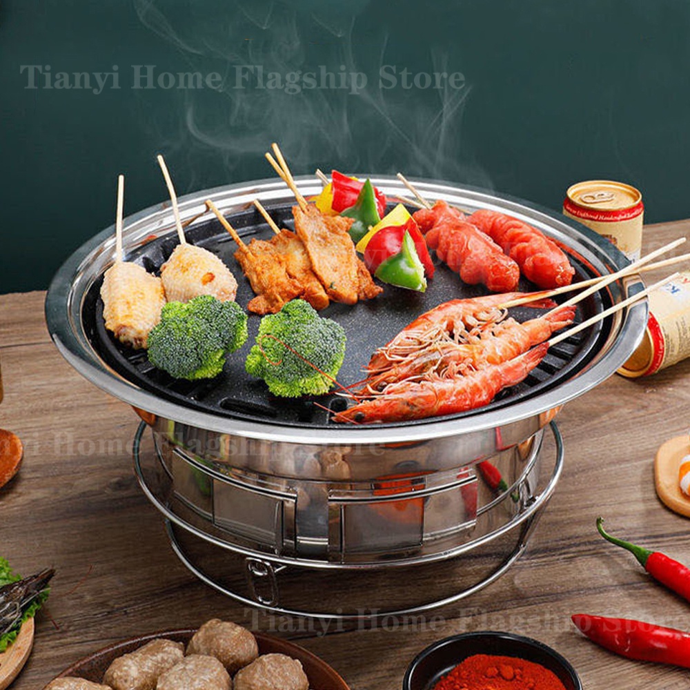 Korean Bbq Grill - เตาปิ้งย่างถ่านสแตนเลส เตาคาร์บอน ตะแกรงย่างบาร์บีคิว ทรงกลม แบบเกาหลี ไม่ติดกระทะ