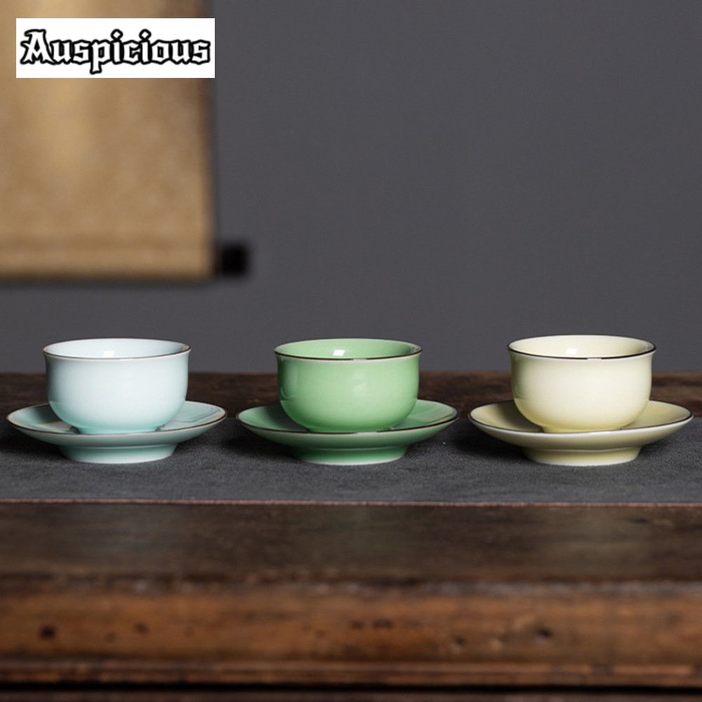 Celadon Ceramic Cup - ถ้วยชาศิลาดลจาก Longquan 70มล. ชามชาพร้อมชุดจานรองถ้วยหลักส่วนตัวพร้อมชุดถ้วยน้ำชากังฟูตกแต่งชา
