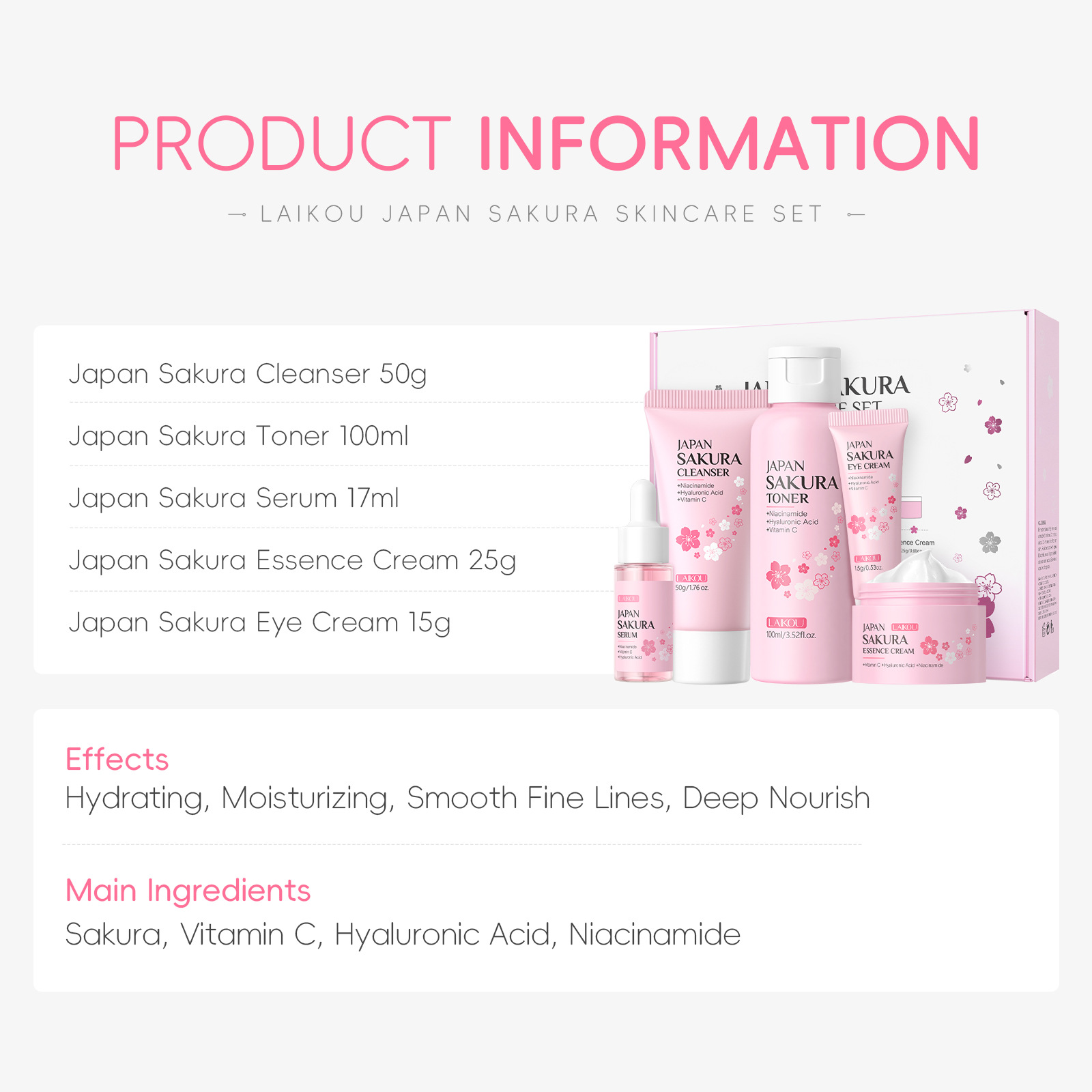 LAIKOU ซากุระ ชุดผลิตภัณฑ์ดูแล - Korean Skincare Routine บทวิจารณ์และราคา