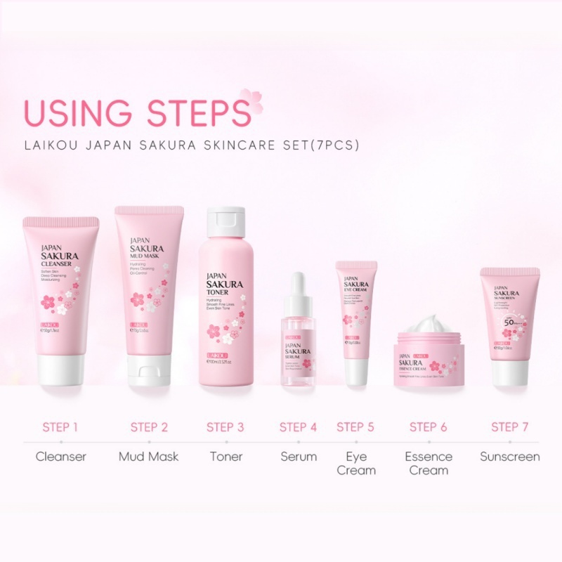 ชุดผลิตภัณฑ์ดูแลผิวหน้าซากุระเ - Korean Skincare Routine บทวิจารณ์และราคา