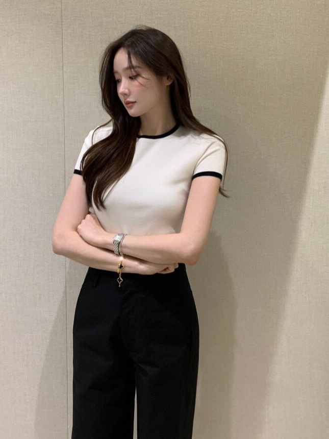 เสื้อสเวตเตอร์ถักแขนสั้นสีสันส - Lifestyle Of Korean บทวิจารณ์และราคา
