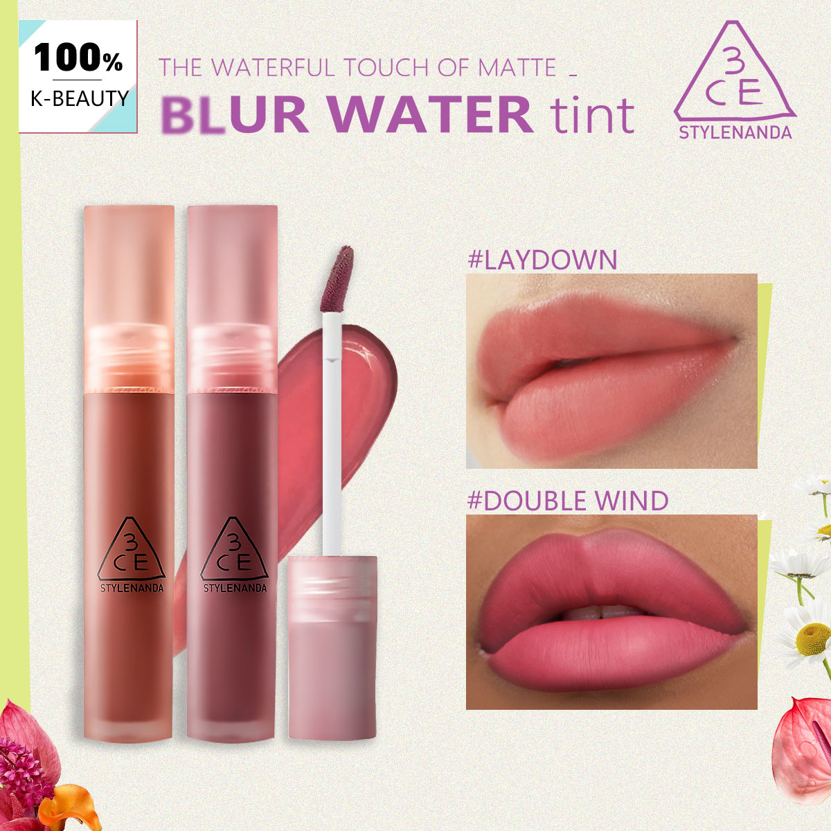 3CE BLUR WATER TINT, สีที่สามา - Lip Tint Korean บทวิจารณ์และราคา